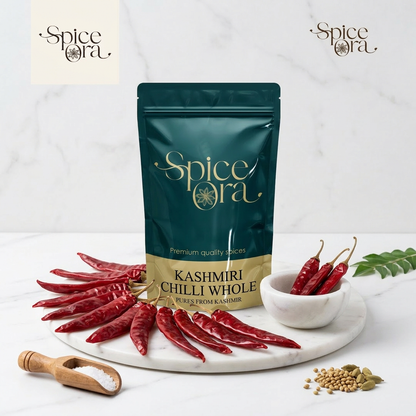 Kashmiri Chilli Whole | Kashmiri Lal Mirch | Mild Red Chilli | Buy Online India | Spiceora